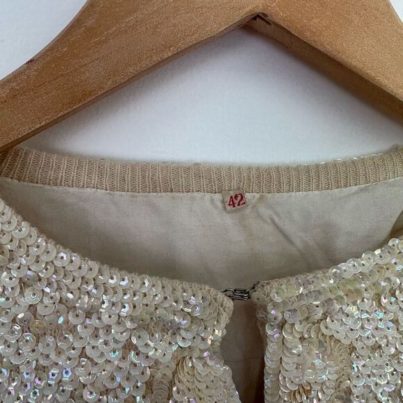 Vintage 50s 60s All Over Iridescent Sequin Art Deco Inspired 3/4 Sleeve Cropped - Picture 3 of 16